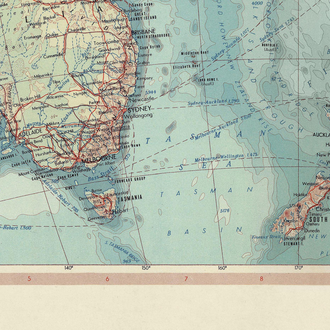 Ancienne carte de l'Australie et de l'Océanie, 1967 : Nouvelle-Zélande, Bornéo, Polynésie, Micronésie, Hawaï, îles du Pacifique 