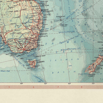 Ancienne carte de l'Australie et de l'Océanie, 1967 : Nouvelle-Zélande, Bornéo, Polynésie, Micronésie, Hawaï, îles du Pacifique 
