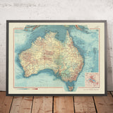Ancienne carte de l'Australie, 1967 : carte politique et physique des États et territoires 