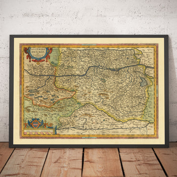 Antiguo mapa de Austria por Abraham Ortelius en 1594 - Viena, Lago Neusiedl, Tulin, Bratislava, Wiener Neustadt