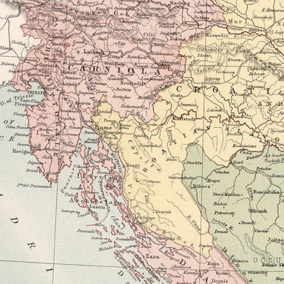 Old Map of Austria-Hungary by Black, 1884: Vienna, Budapest, Alps, Danube, Adriatic