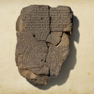 Carte du monde babylonienne (Imago Mundi), 6ème siècle avant notre ère : la plus ancienne carte en tablette d'argile du monde, cunéiforme akkadien 
