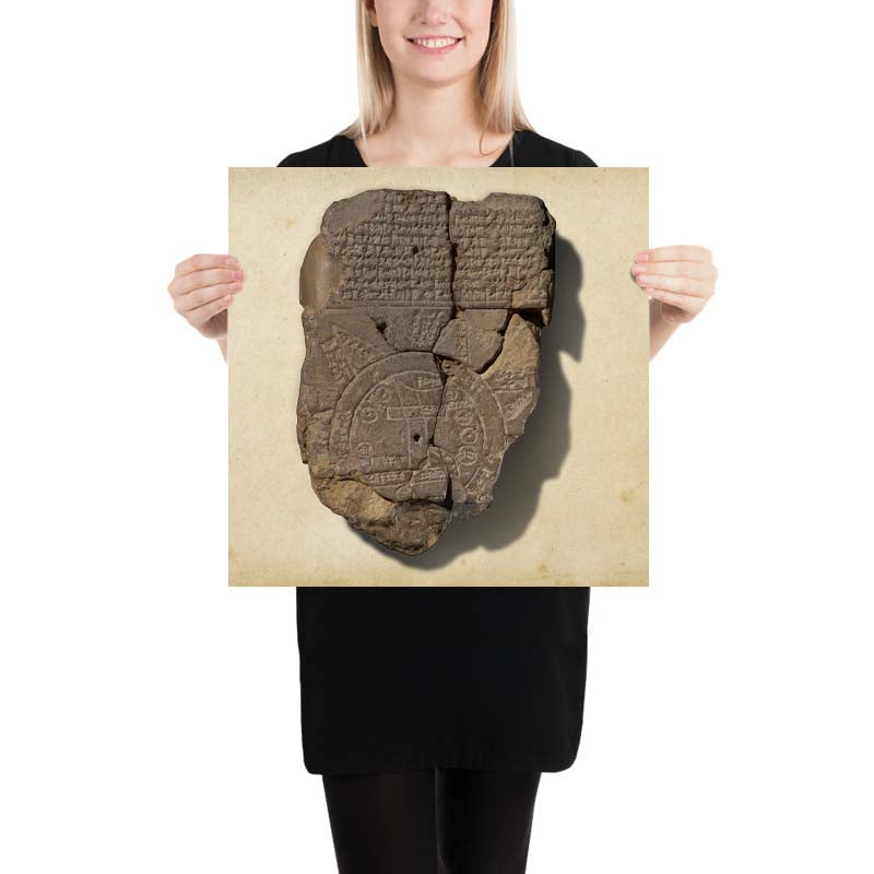 Carte du monde babylonienne (Imago Mundi), 6ème siècle avant notre ère : la plus ancienne carte en tablette d'argile du monde, cunéiforme akkadien 