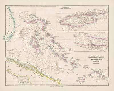 Alte Karte der Bahamas von Arrowsmith, 1858: Nassau, New Providence, Kanäle, Banken, Küstenlinien 