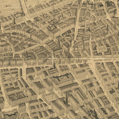 Ancienne carte picturale de Londres par Henry Banks, 1851 : "Une vue en ballon" du Palais de Buckingham, de la cathédrale Saint-Paul, du Parlement, du parc Hyde, etc. 