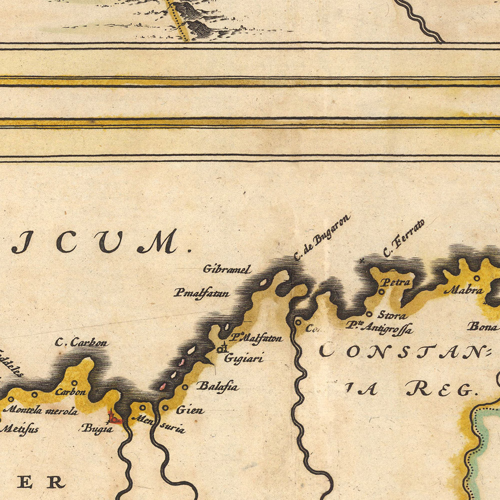 Mapa antiguo de Barbary por Visscher, 1690: Bárbaros, Argel, Túnez, El Cairo, Islas Canarias, Desierto del Sahara 
