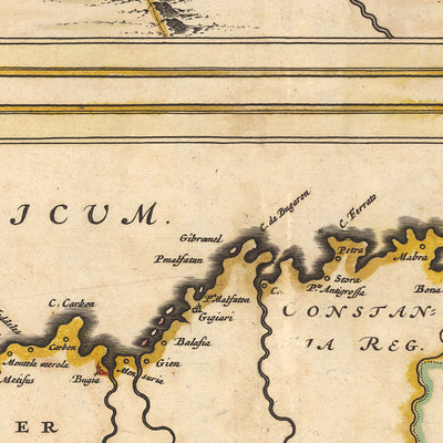 Mapa antiguo de Barbary por Visscher, 1690: Bárbaros, Argel, Túnez, El Cairo, Islas Canarias, Desierto del Sahara 