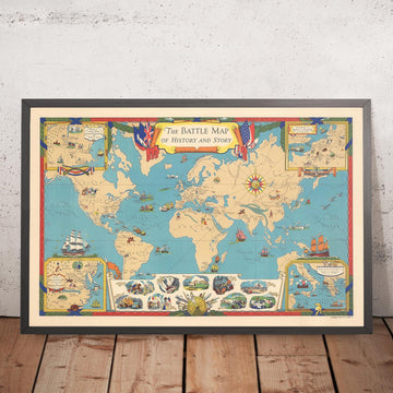 Old World Map by Voute, 1940: Historic Battles, Trojans, Trojan War, Indian Wars, Napoleon, Armada, Alexander the Great, Romans