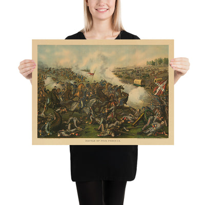 Schlacht von Five Forks, Virginia, 1865 von Kurz & Allison: General Sheridan, Amerikanischer Bürgerkrieg 