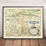 Ancienne carte de la Bavière par Ortelius, 1570 : Munich, Augsbourg, rivière Danube 
