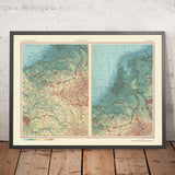 Ancienne carte de la Belgique, du Luxembourg et des Pays-Bas, 1967 : frontières, paysage physique, grandes villes, rivières, chaînes de montagnes 