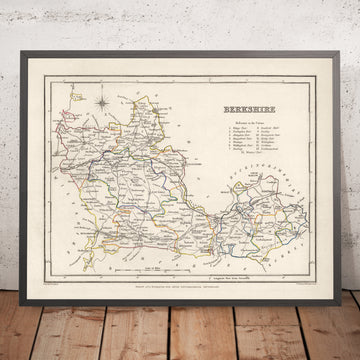 Mappa Antica del Berkshire di Samuel Lewis, 1844: Reading, Windsor, Newbury, Abingdon e Henley-on-Thames 