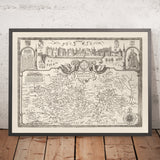 Mapa monocromo antiguo de Berkshire 1611 por John Speed ​​- Lectura, Slough, Bracknell, Maidenhead, Henley, Eton, Castillo de Windsor