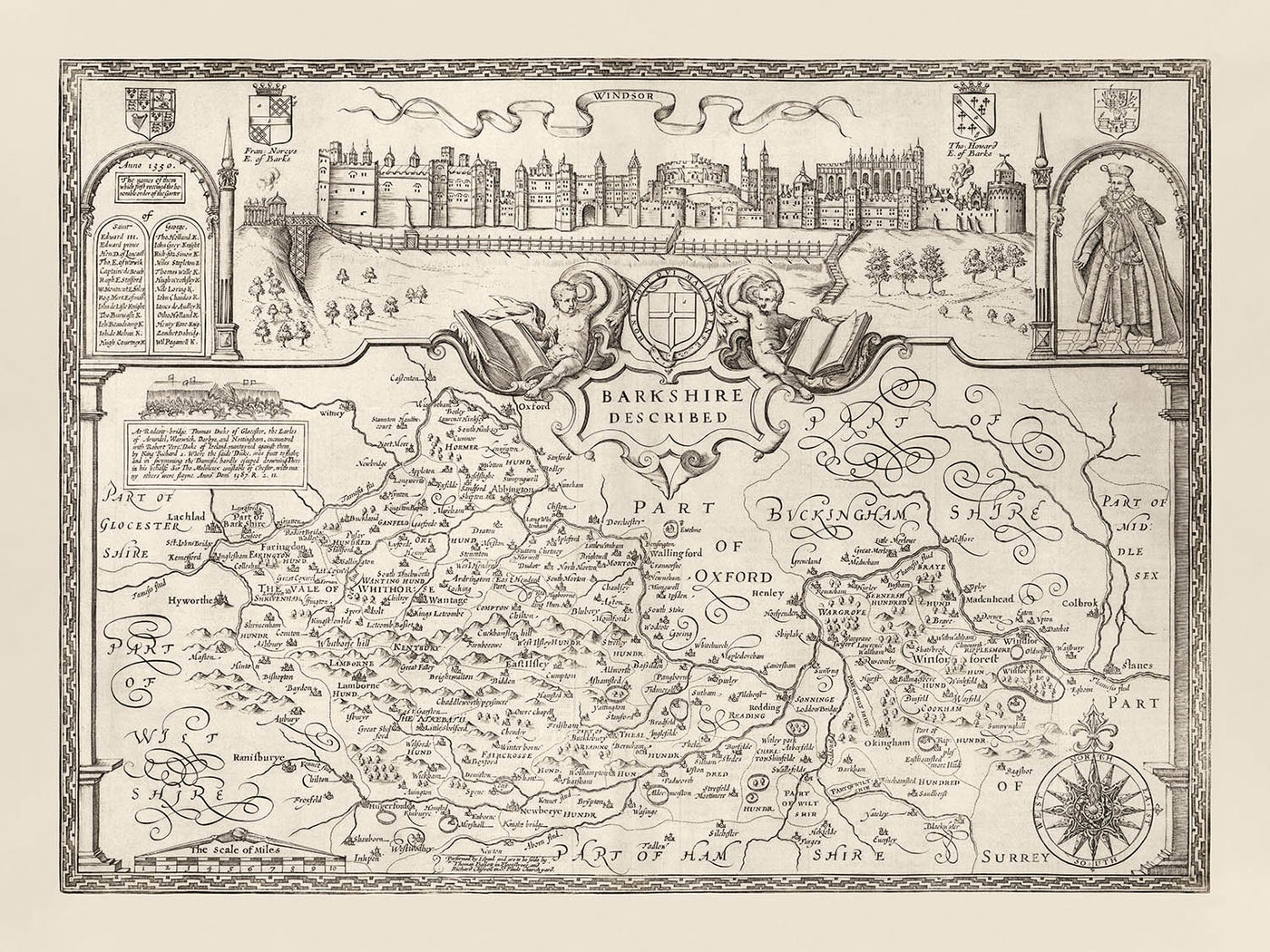 Alte Karte von Berkshire von Samuel Lewis, 1844: Reading, Windsor, Newbury, Abingdon und Henley-on-Thames 