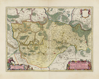 Alte Karte von Berlin-Brandenburg von Joan Blaeu, 1665: Berlin, Potsdam, Cottbus, Frankfurt an der Oder und Brandenburg an der Havel, mit der Spree, Havel und der Märkischen Schweiz 