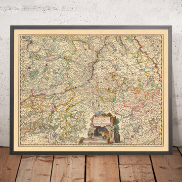 Mappa antica del Vescovato di Liegi, Belgio di Visscher, 1690: Bruxelles, Anversa, Colonia, Bonn, Düsseldorf 