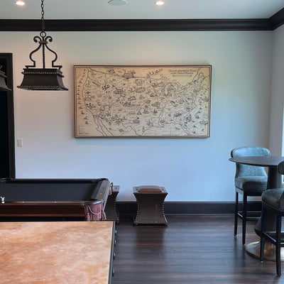 This image shows a customised, framed canvas version of the monochrome map.