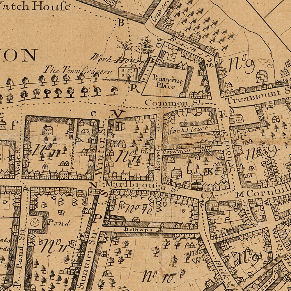 Mapa antiguo de Boston, 1769 por William Price: Beacon Hill, Downtown, Norte, Sur, West End 