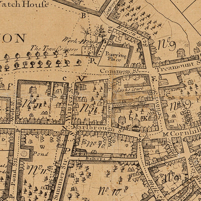 Mapa antiguo de Boston, 1769 por William Price: Beacon Hill, Downtown, Norte, Sur, West End 