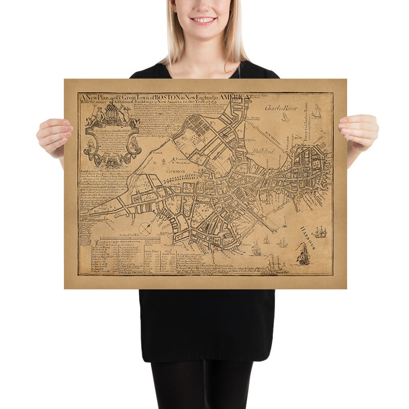 Mappa antica di Boston, 1769 di William Price: Beacon Hill, Centro, Nord, Sud, West End 