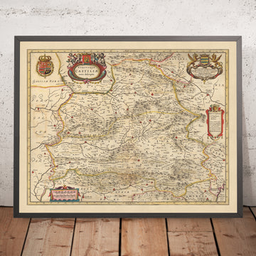 Alte Karte von Alt- und Neu-Kastilien, Spanien von Visscher, 1690: Madrid, Valencia, Sevilla, Saragossa, Murcia 