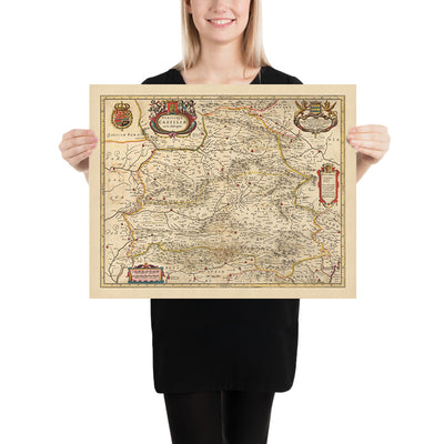 Mapa antiguo de Castilla la Vieja y Nueva, España por Visscher, 1690: Madrid, Valencia, Sevilla, Zaragoza, Murcia