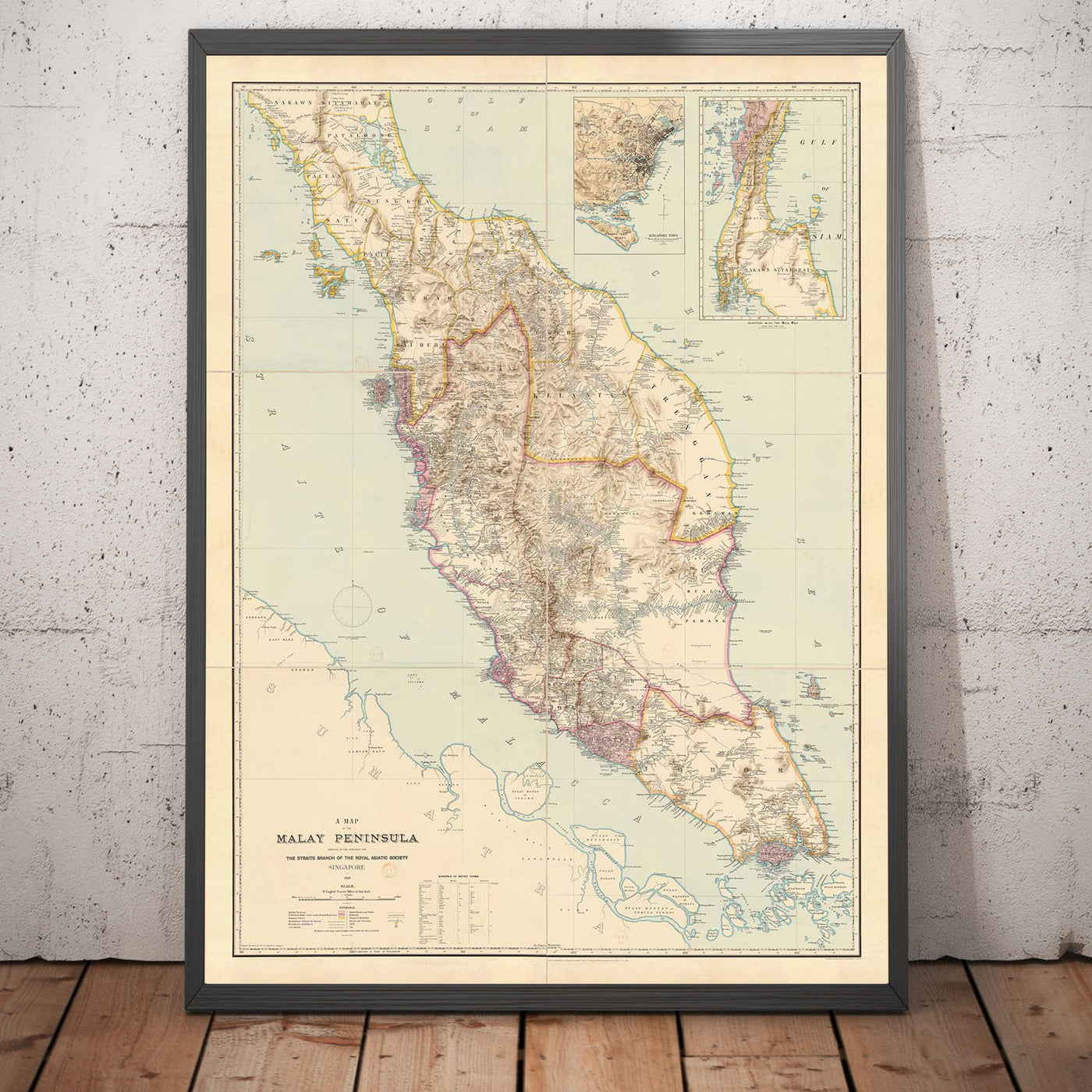 Old Map of the Malay Peninsula in 1898 by Cuylenburg & Stanford - Malaysia, Thailand, Singapore, Johor, Malacca