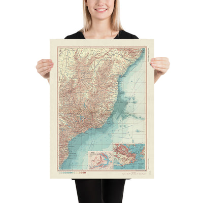 Old Map of East Brazil, 1967: São Paulo, Rio de Janeiro, Brasília, Amazon River, Pantanal