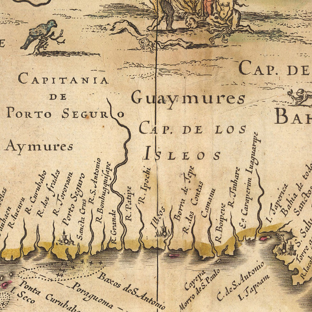 Old Map of Brazil by Visscher, 1690: Rio De Janeiro, São Paulo, Salvador, São Luís, Natal