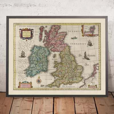 Old County Map of the British Isles by Blaeu, 1665: English, Welsh, Scottish and Irish Counties and Cities