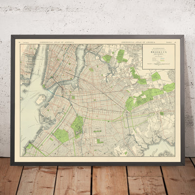 Alte Karte von Brooklyn von Rand McNally, 1912: Erhöhte und Schnellverkehrslinien, Straßenbahnen, Prospect Park, Brooklyn Bridge 