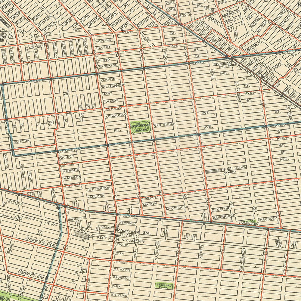 Alte Karte von Brooklyn von Rand McNally, 1912: Erhöhte und Schnellverkehrslinien, Straßenbahnen, Prospect Park, Brooklyn Bridge 