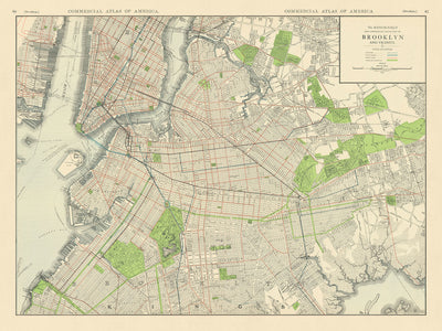 Alte Karte von Brooklyn von Rand McNally, 1912: Erhöhte und Schnellverkehrslinien, Straßenbahnen, Prospect Park, Brooklyn Bridge 