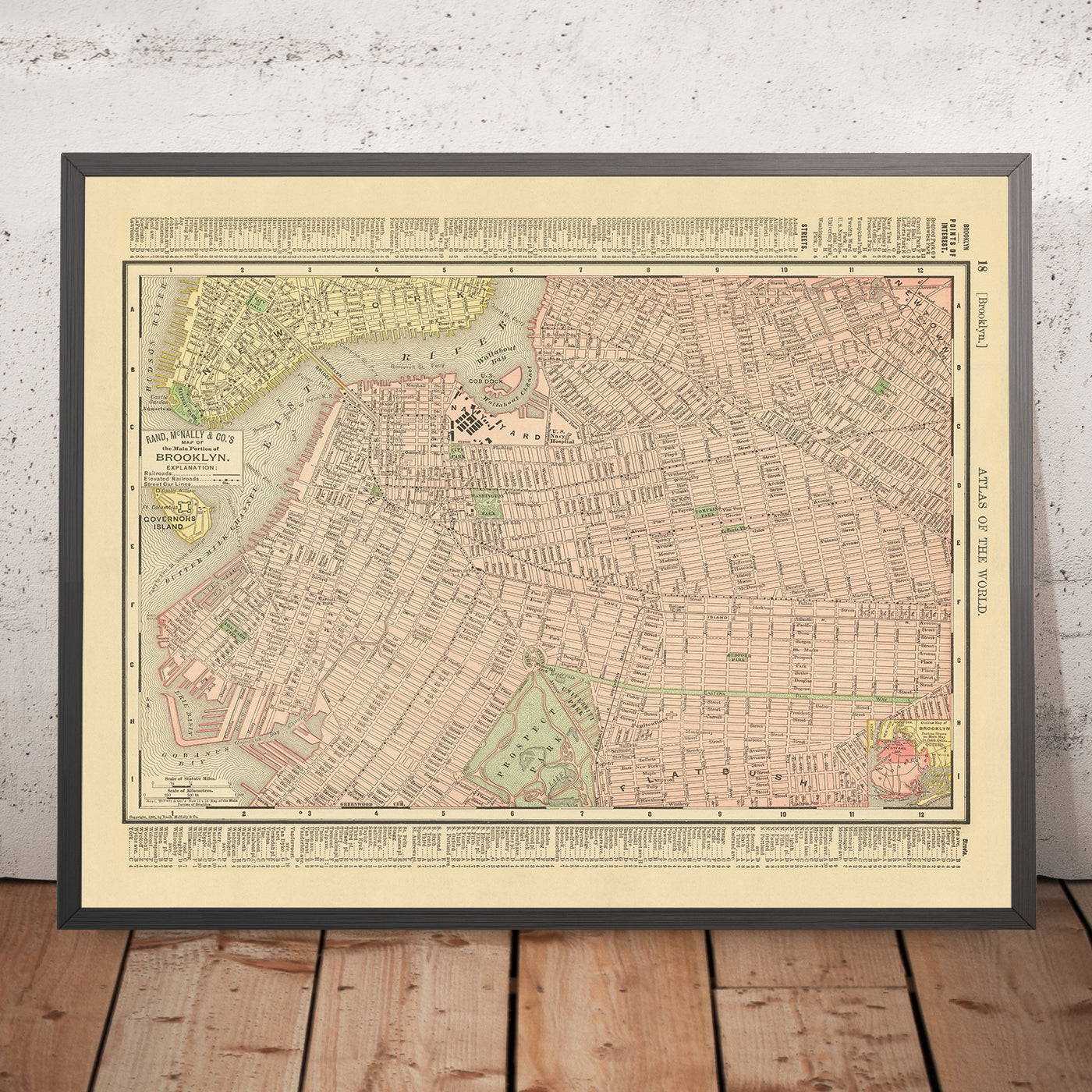 Ancienne carte de Brooklyn par Rand McNally, 1897 : Downtown Brooklyn, Bushwick, Prospect Heights, Crown Heights, Williamsburg 
