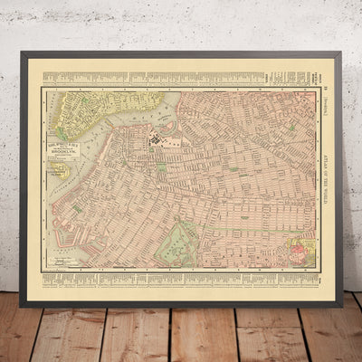 Ancienne carte de Brooklyn par Rand McNally, 1897 : Downtown Brooklyn, Bushwick, Prospect Heights, Crown Heights, Williamsburg 