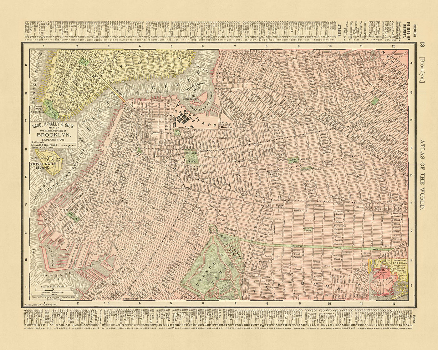 Ancienne carte de Brooklyn par Rand McNally, 1897 : Downtown Brooklyn, Bushwick, Prospect Heights, Crown Heights, Williamsburg 