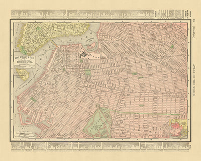 Ancienne carte de Brooklyn par Rand McNally, 1897 : Downtown Brooklyn, Bushwick, Prospect Heights, Crown Heights, Williamsburg 