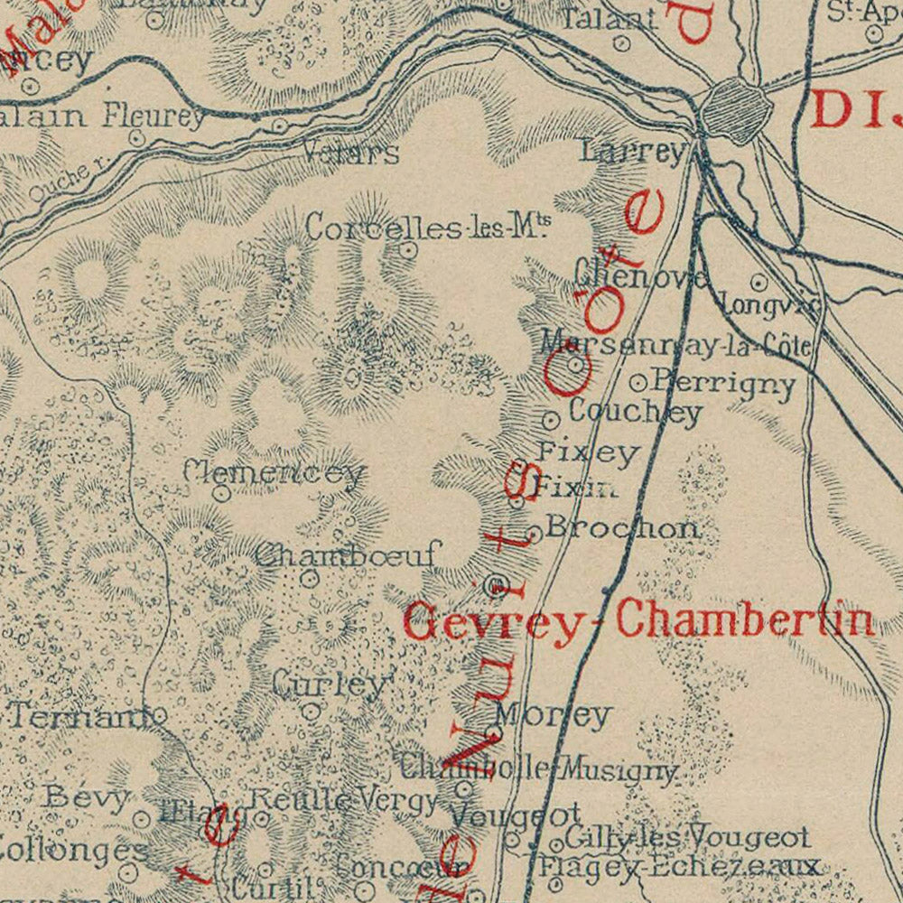Old Wine Map of Burgundy, 1895: Côte de Beaune & Cote d’Or, Dijon, Beaune, Vineyards, Saône River