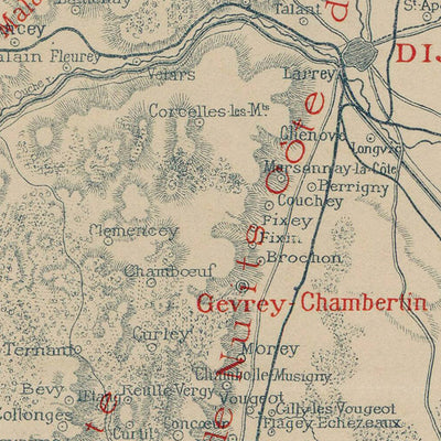 Old Wine Map of Burgundy, 1895: Côte de Beaune & Cote d’Or, Dijon, Beaune, Vineyards, Saône River