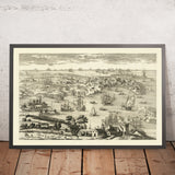 Ancienne carte picturale de Cadix par Aveline, 1700 : Château de Saint-Sébastien, Cathédrale, Place d'Espagne