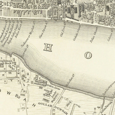 Old Map of Calcutta (Kolkata), 1840: Fort William, Government House, Esplanade Row, Maidan, Howrah Bridge