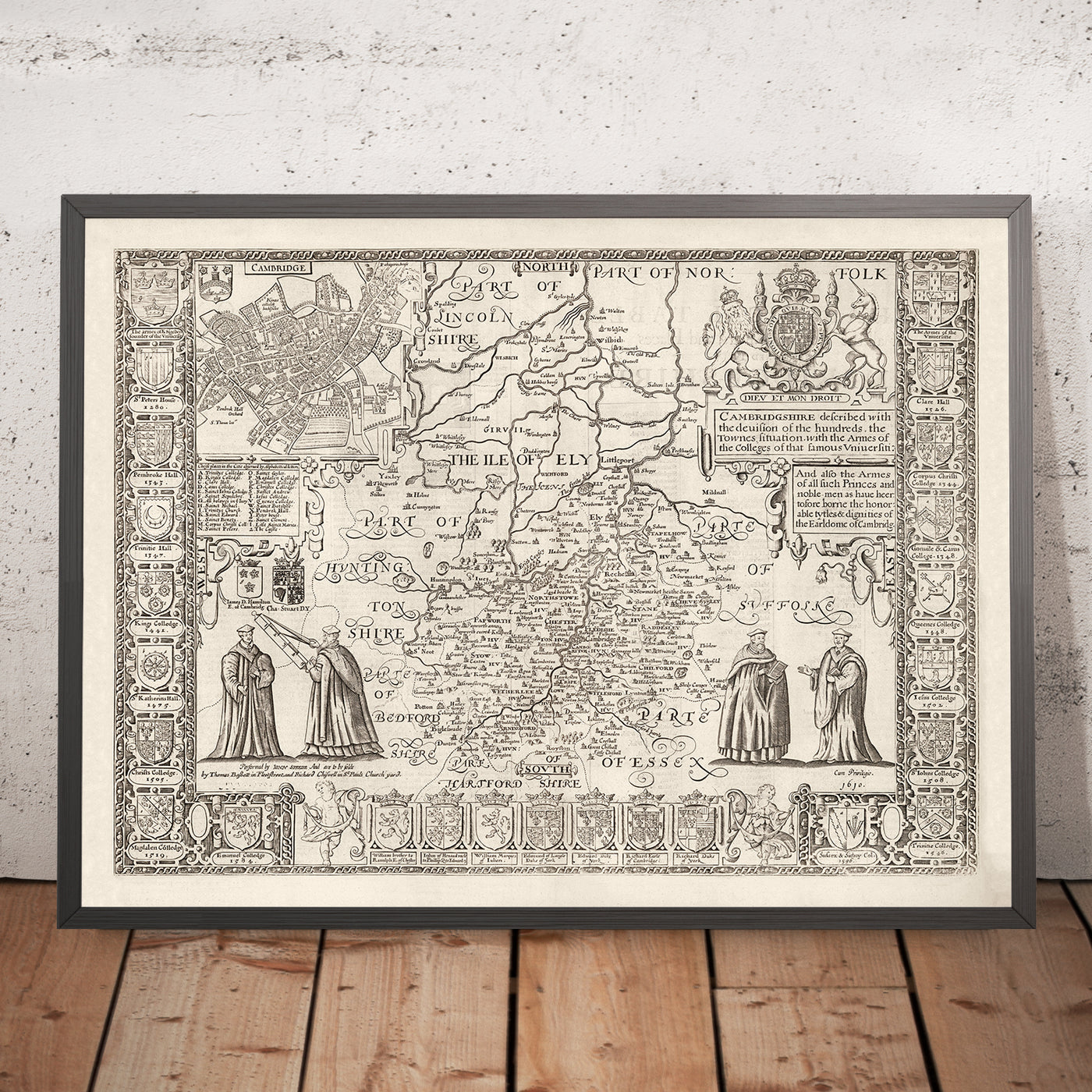 Old Map of Cambridgeshire, 1611 by John Speed - Cambridge, Peterborough, Wisbech