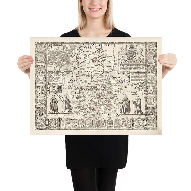 Old Map of Cambridgeshire, 1611 by John Speed - Cambridge, Peterborough, Wisbech