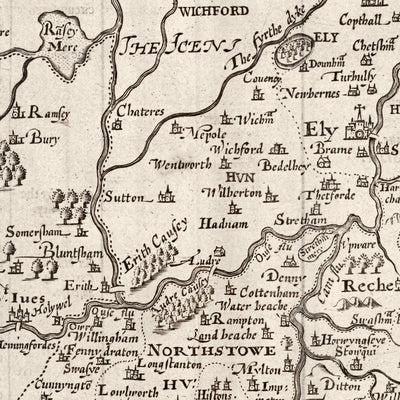 Old Map of Cambridgeshire, 1611 by John Speed - Cambridge, Peterborough, Wisbech