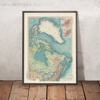 Alte Karte von Ostkanada, 1967: Ontario, Grönland, Neufundland, Labrador, Detaillierter politischer und physischer Atlas 