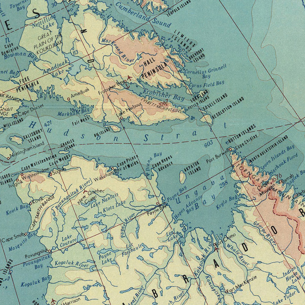 Alte Karte von Ostkanada, 1967: Ontario, Grönland, Neufundland, Labrador, Detaillierter politischer und physischer Atlas 