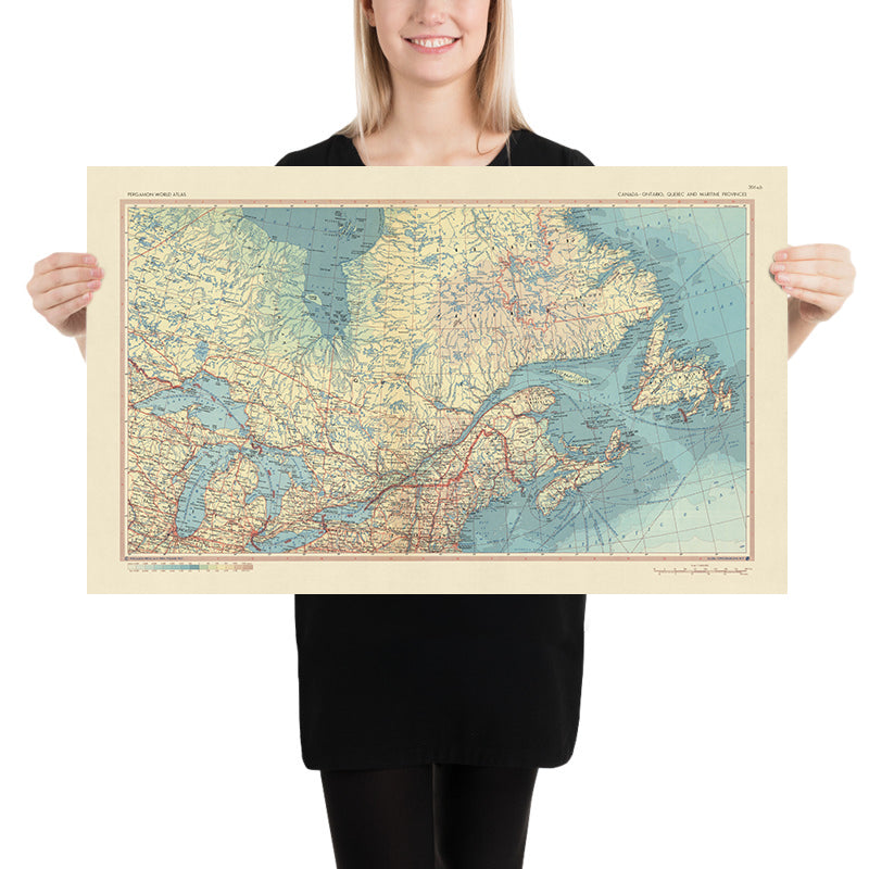 Mapa antiguo de Canadá, 1967: Ontario, Quebec, Terranova, Labrador, Nueva Escocia, Grandes Lagos 