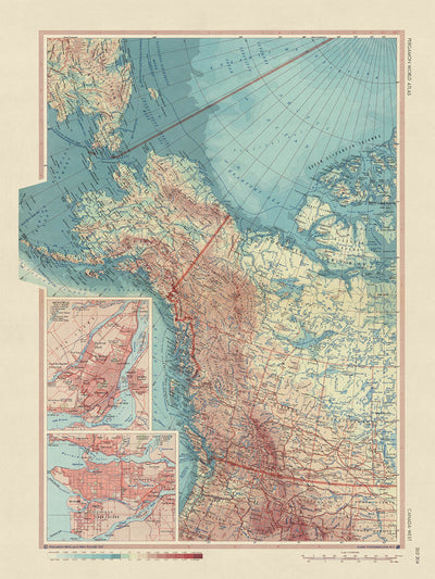 Old Map of Western Canada, 1967: Montreal, Vancouver, Yukon, Northwest Territories, British Columbia, Alaska