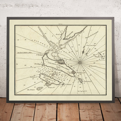 Old Lérins Islands and Bay of Cannes Nautical Chart by Heather, 1802: Forts, Monastery, Passages