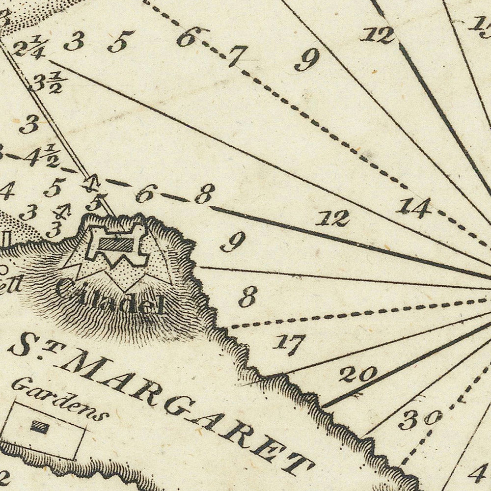 Old Lérins Islands and Bay of Cannes Nautical Chart by Heather, 1802: Forts, Monastery, Passages